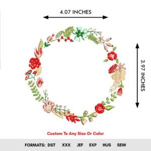 Christmas Wreath Machine Embroidery Pattern Floral Frame