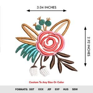 Flower Embroidery Pattern, Floral Bouquet Machine Embroidery