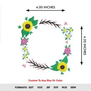 Sunflower Wreath With Monogram Embroidery Pattern