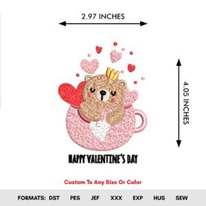 Cute Valentine Bear Machine Embroidery Pattern
