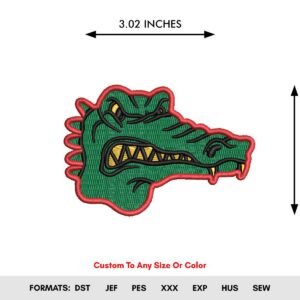 Alligator Machine Embroidery Pattern, Crocodile Embroidery Design