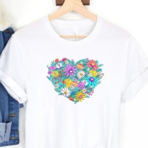 Floral Spring Embroidery Pattern, Flower Heart