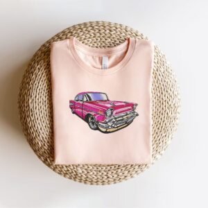 Pink Classic Car Machine Embroidery Pattern